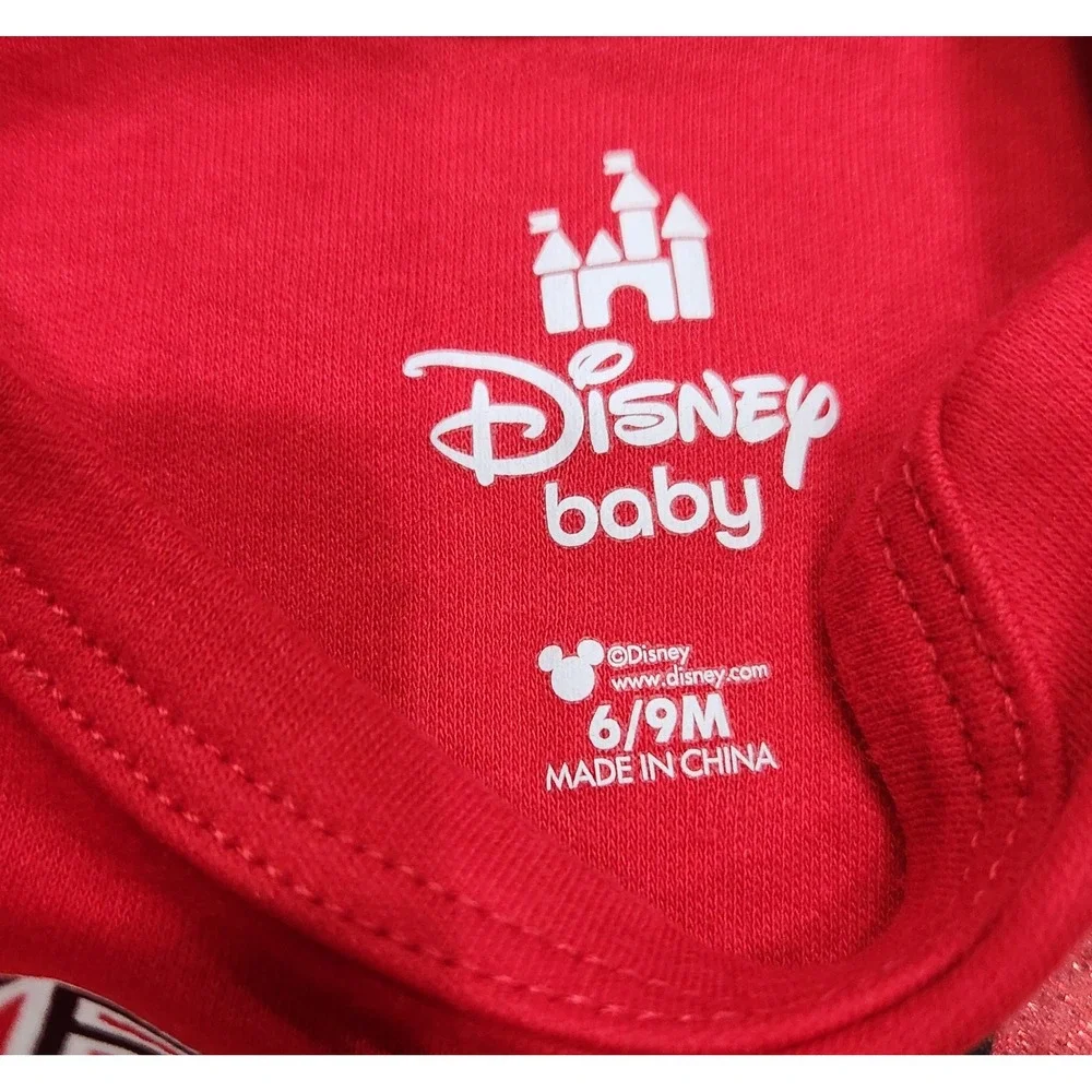 Disney Baby Minnie Mouse Red Glitter Graphic Bodysuit 6-9 Months Short Sleeve